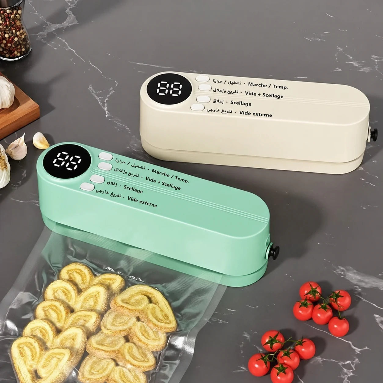 Machine sous vide portable en vert et crème