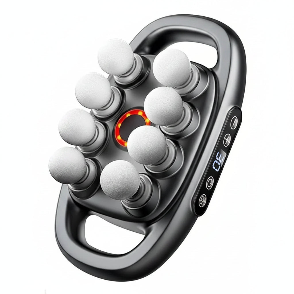 Masseur électrique portable à 8 têtes sur fond blanc