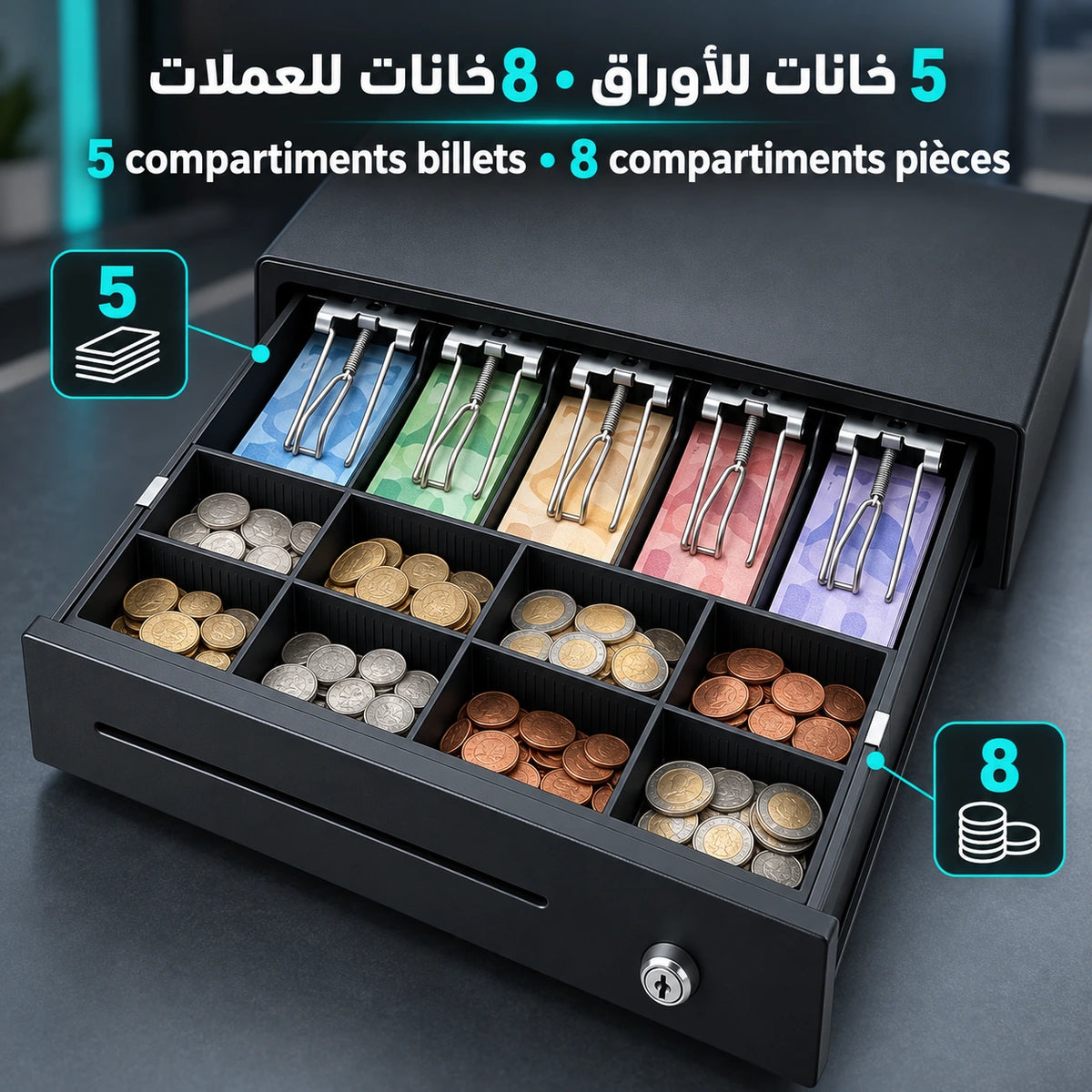5 خانات للأوراق و8 خانات للعملات